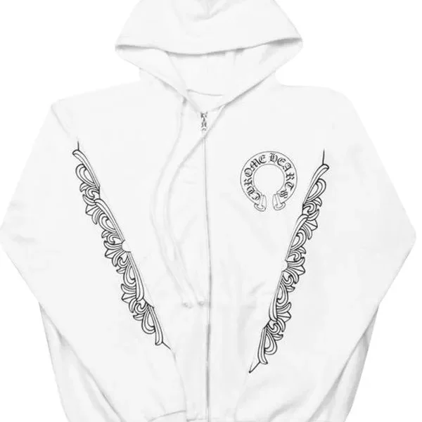Floral Cross Zip White Hoodie